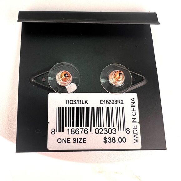 Rebecca Minkoff rose gold tone and Black Crystal curved bar stud earnings NWT - Picture 3 of 3